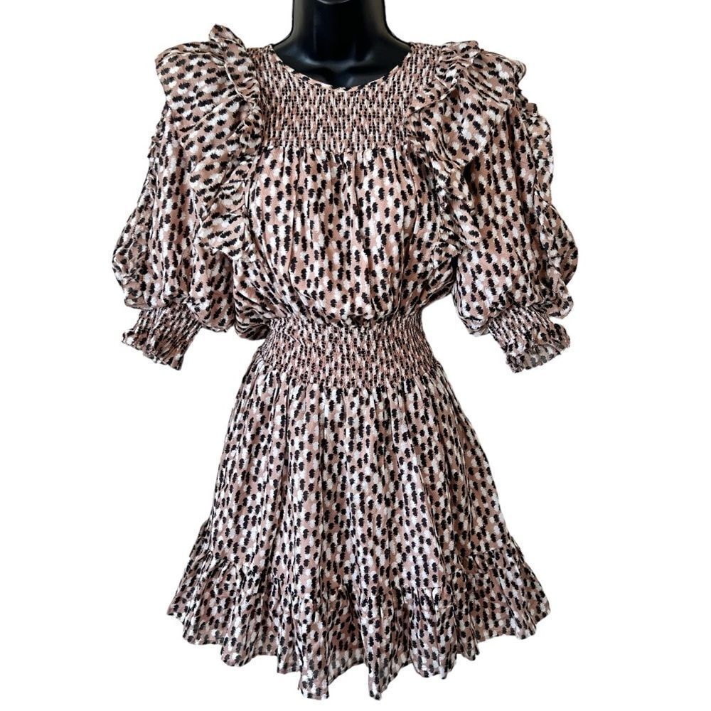Magali Pascal Anthropologie Silk Blend Petal Puff Sleeve Dress